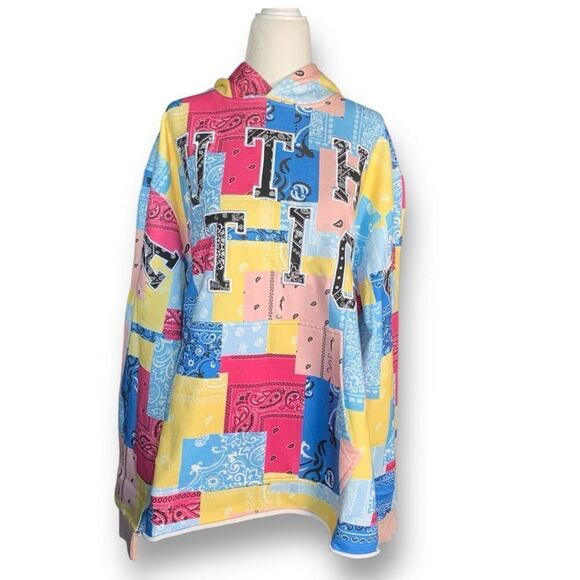 Authentics Bandana Patchwork Pullover Hoodie Sweatshirt Large Multicolor Paisley - Picture 2 of 13